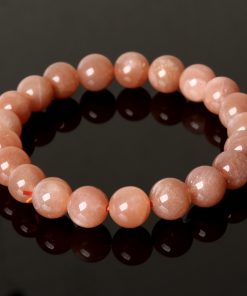 Natural Orange Moonstone Round Bead Bracelet