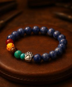 Natural Stone Seven-Color Stone Silver Dog Paw Bracelet
