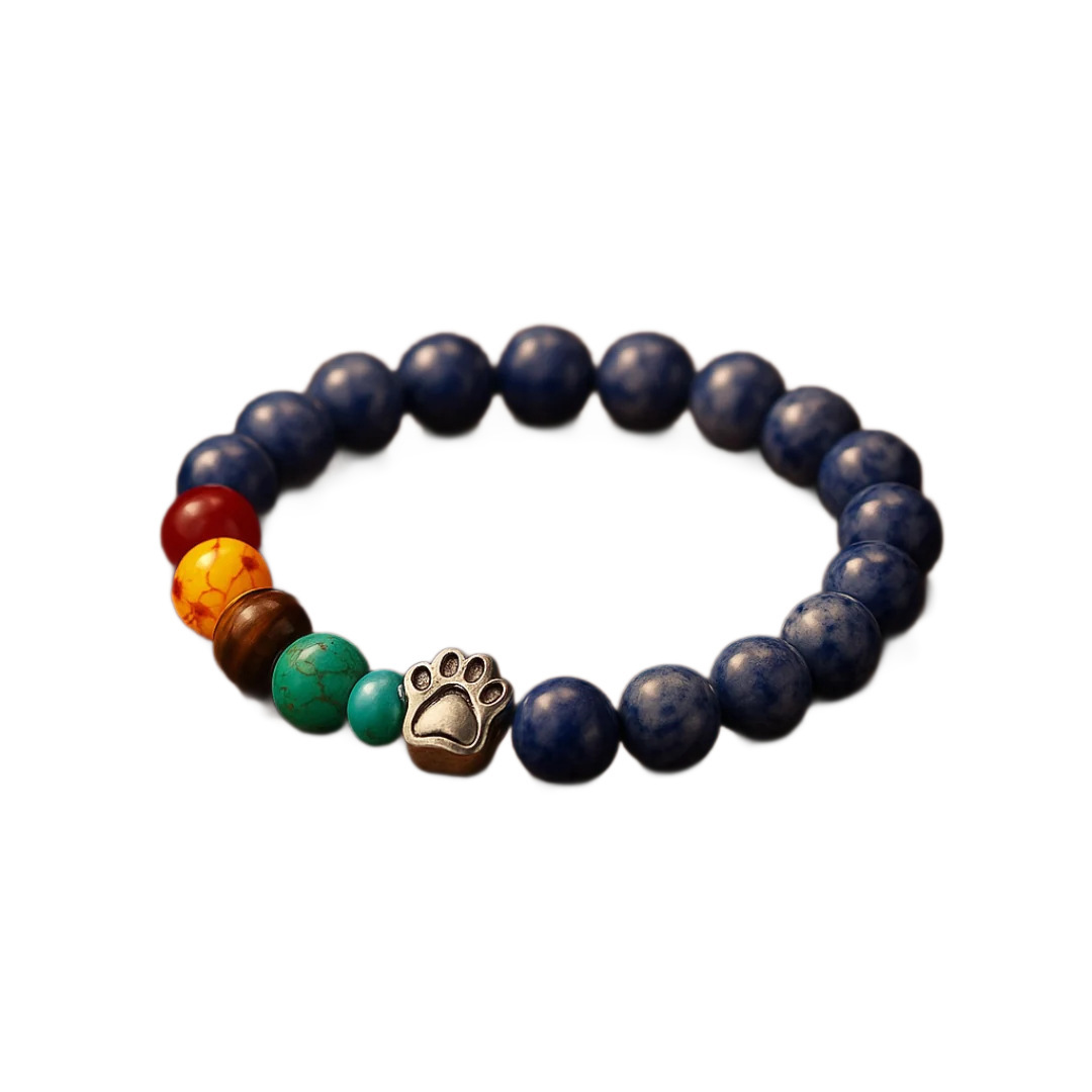 Natural Stone Seven-Color Stone Silver Dog Paw Bracelet - Image 5