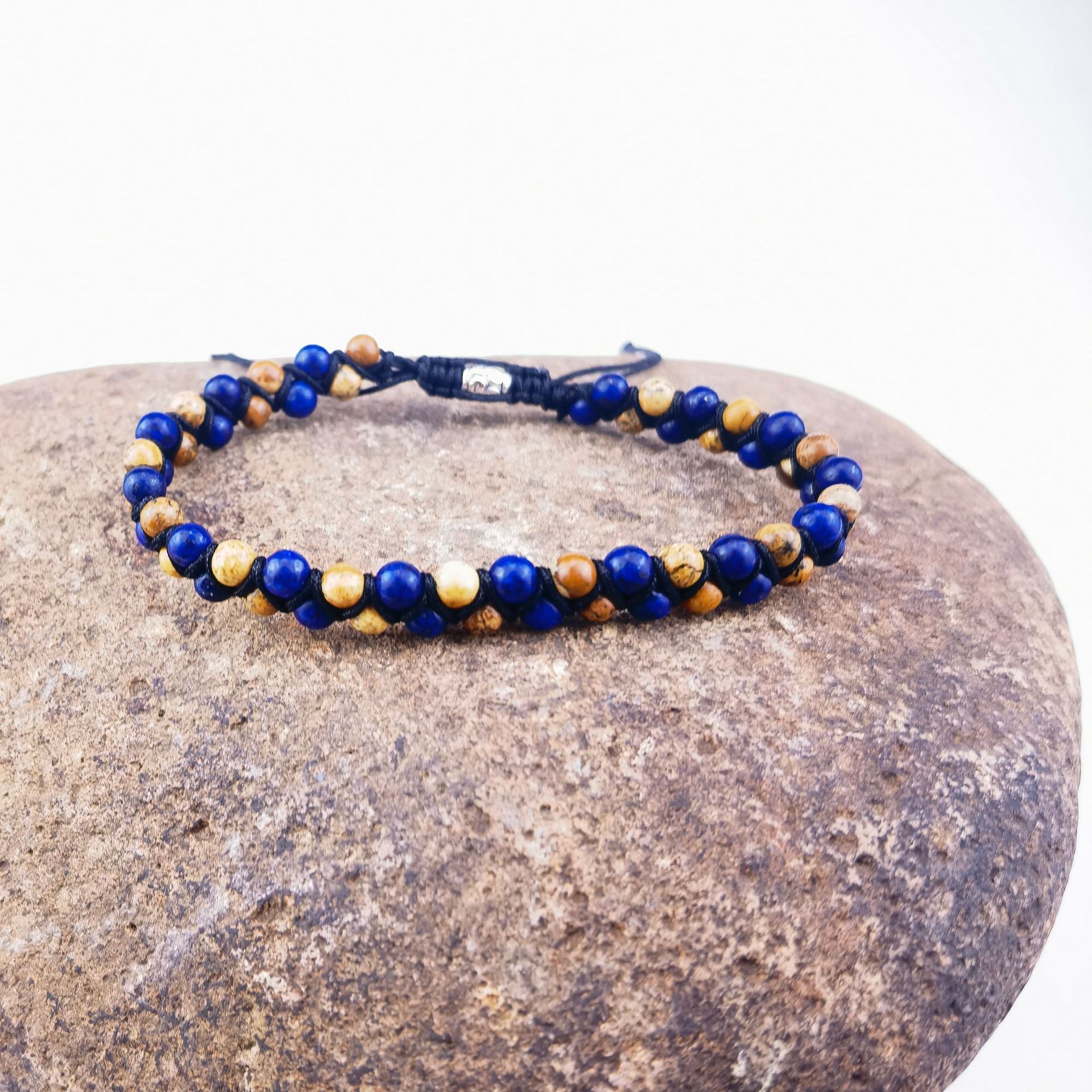 Natural Lapis Lazuli Picture Stone Double-Strand Wrapped Adjustable Bracelet - Image 4