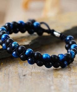 Natural Lapis Lazuli Picture Stone Double-Strand Wrapped Adjustable Bracelet