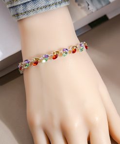 INS Style Colorful Crystal Bracelet For Women, Fashion Light Luxury Inlaid Zircon Willow Leaf Bracelet, Niche Design Personality Jewelry Wholesale