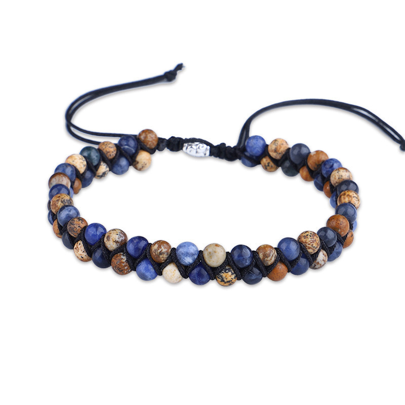 Natural Lapis Lazuli Picture Stone Double-Strand Wrapped Adjustable Bracelet - Image 3