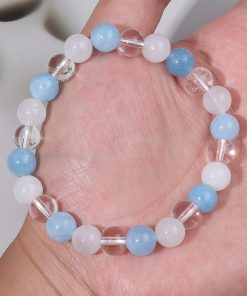 Aquamarine And White Jade Bead Bracelet