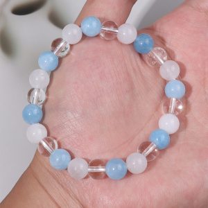 Aquamarine And White Jade Bead Bracelet